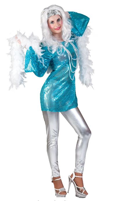 verhuur - carnaval - Disco-70&80 - Glitterjurk blauw paillet